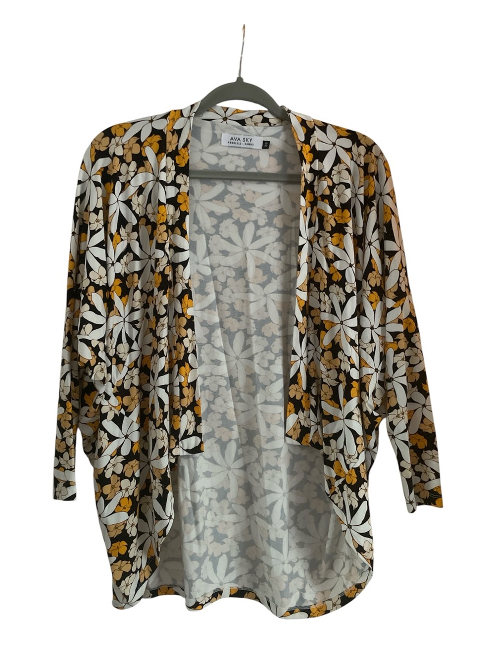 AVA SKY Black Floral Open-Front Cardigan EUC